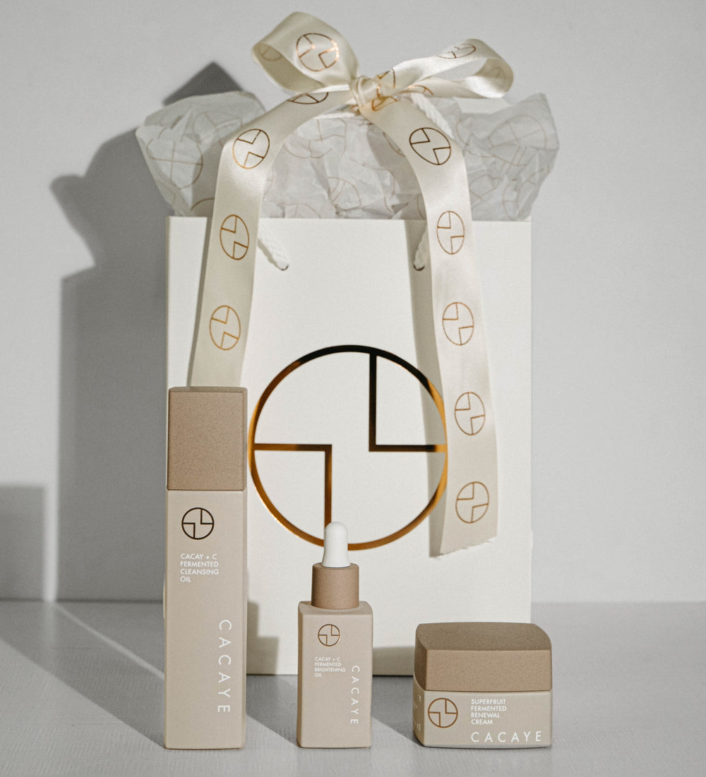 CACAYE CaCay + Fermented Skincare Trio Holiday Set  with Gift Bag and Ribbon